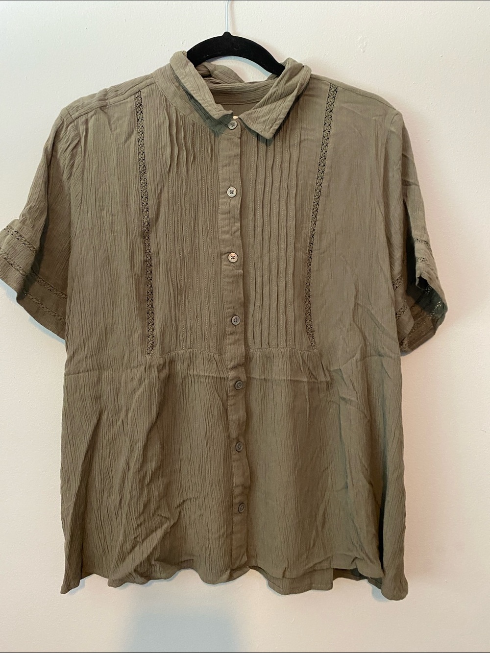 Style & Co. Olive Green Short-Sleeve Button-Down Blouse